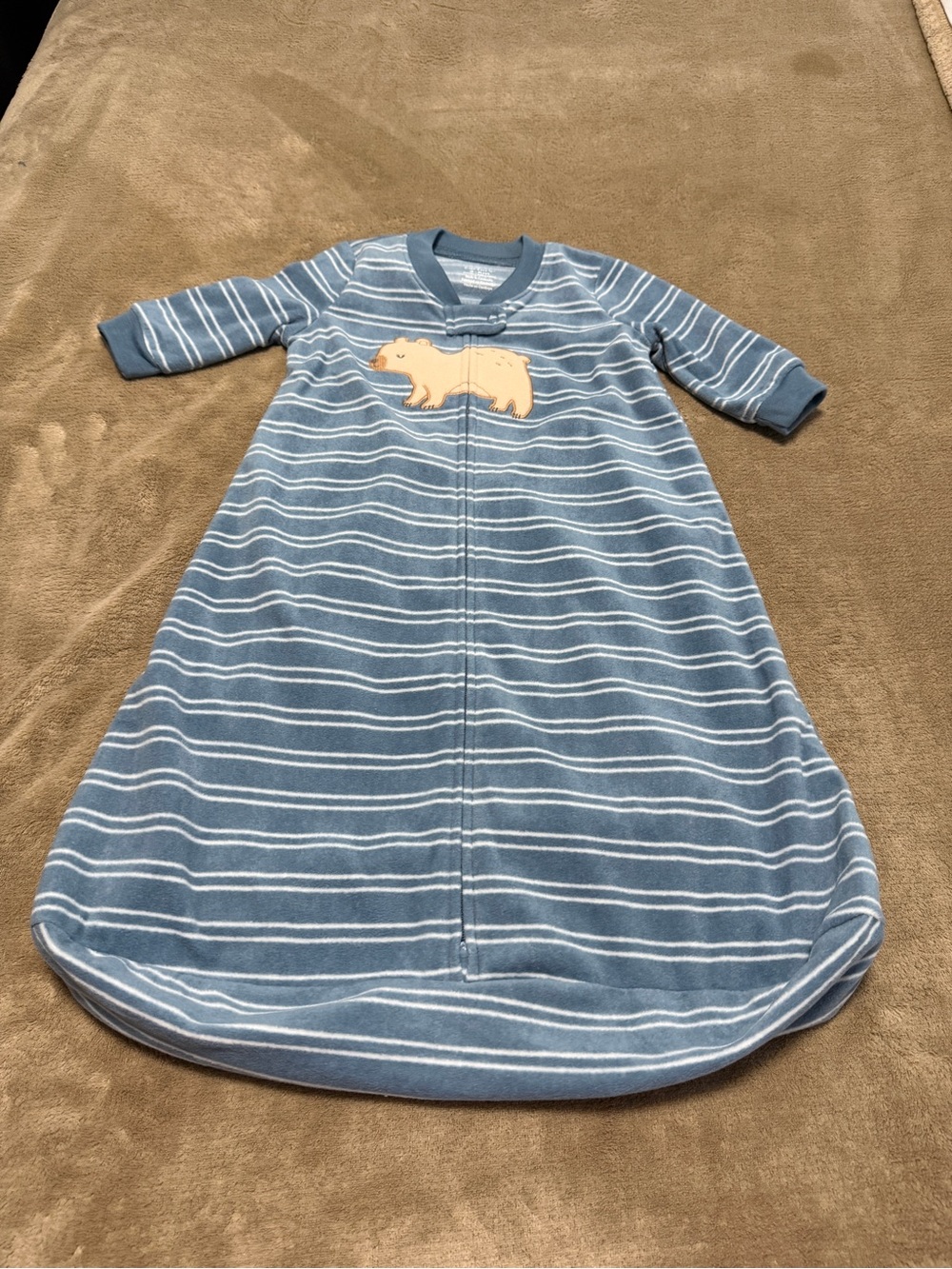 Cozy Gender NeutralStriped Teddy Fleece Sleep Sack Wearable Blanket Sz3/6months